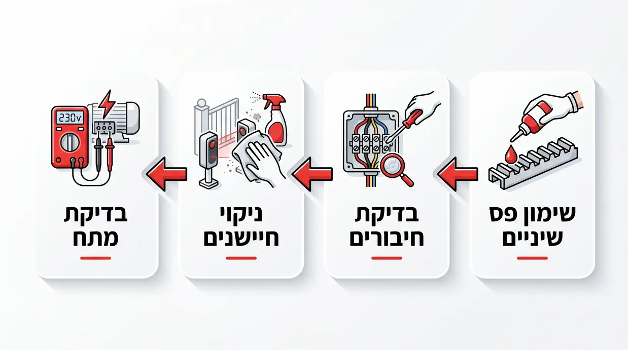 איור בעברית של פעולות תחזוקה לשער חשמלי