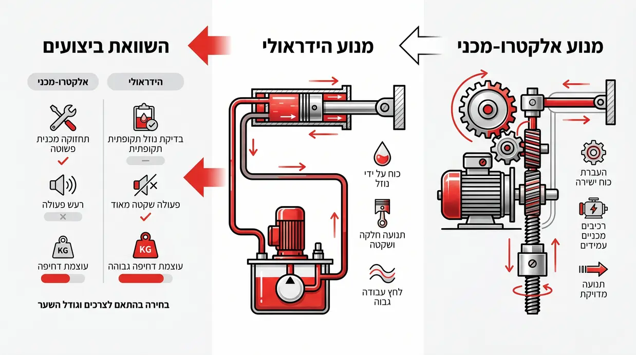 השוואה גרפית בין מנוע אלקטרו-מכני למנוע הידראולי