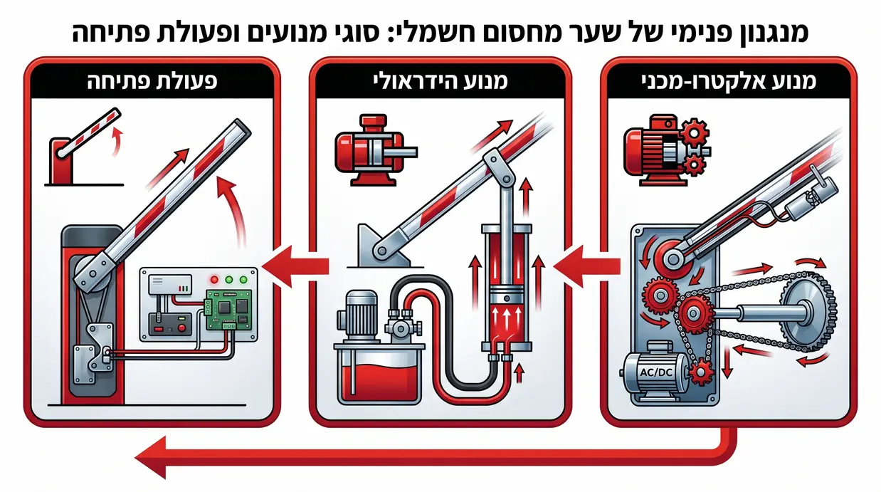תרשים בעברית המציג את סוגי המנועים במחסום זרוע חשמלי