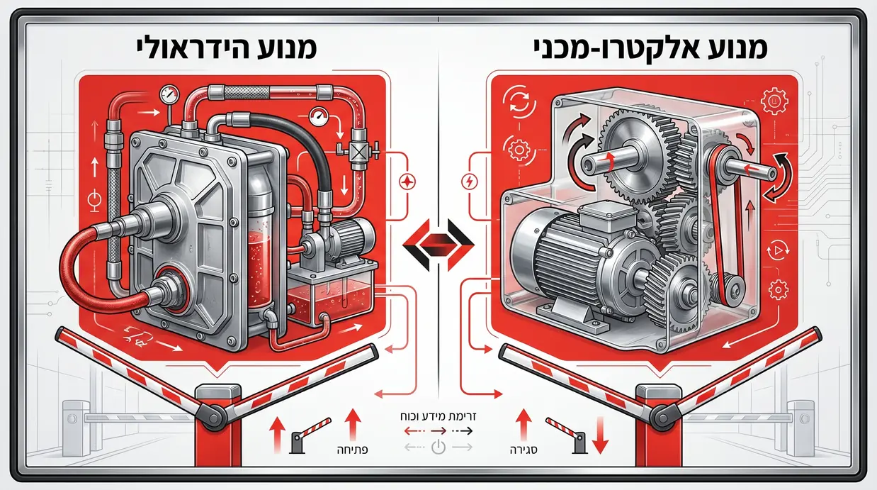 השוואה בין מנוע אלקטרו-מכני למנוע הידראולי במחסום זרוע חשמלי