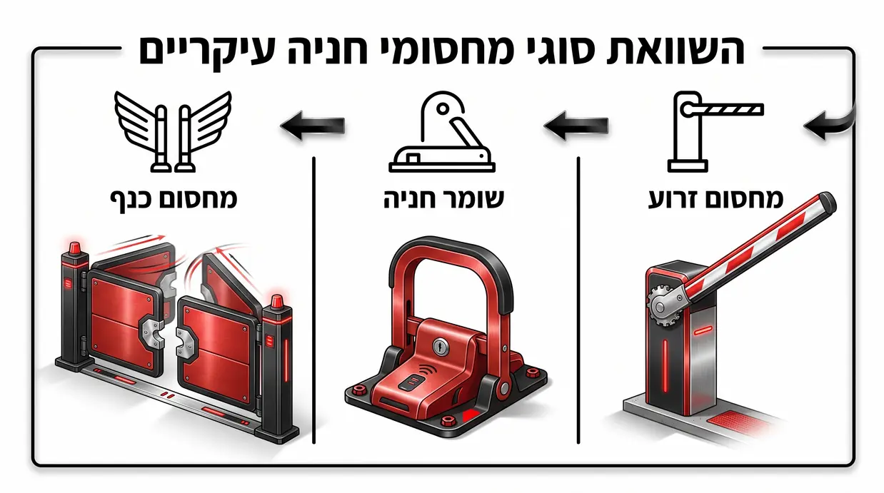 השוואה בין מחסום זרוע, שומר חניה ומחסום כנף