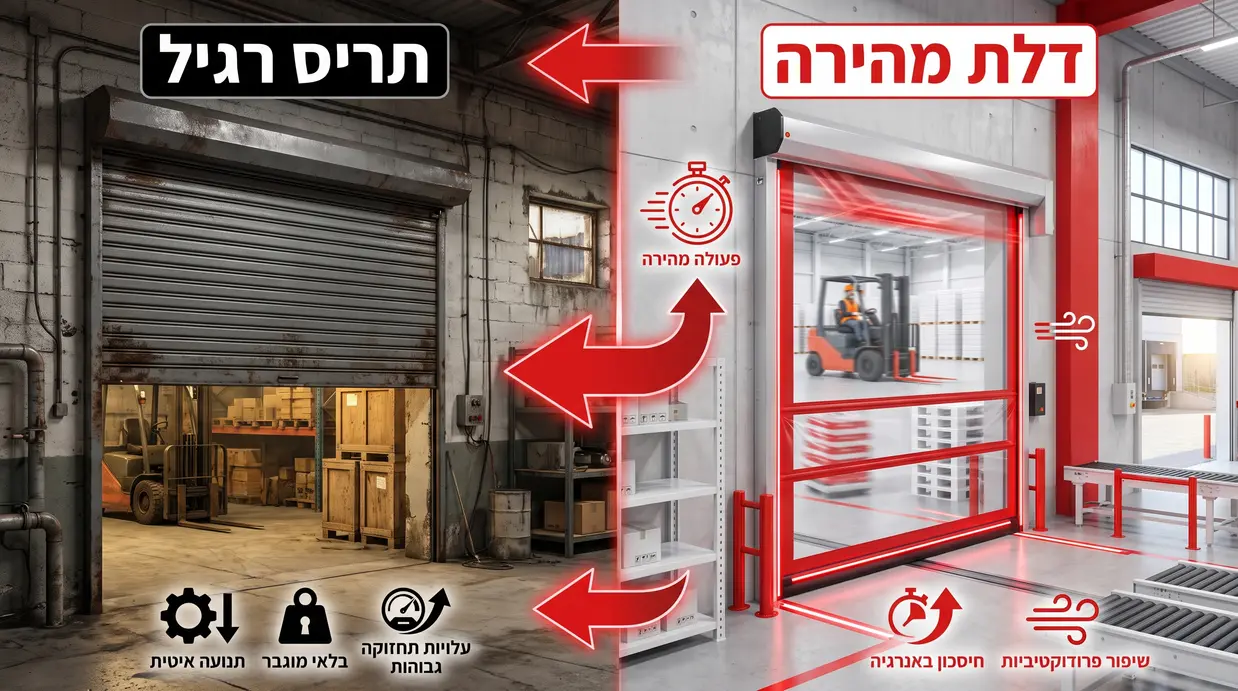 השוואה בין דלת PVC מהירה לתריס מתכת רגיל