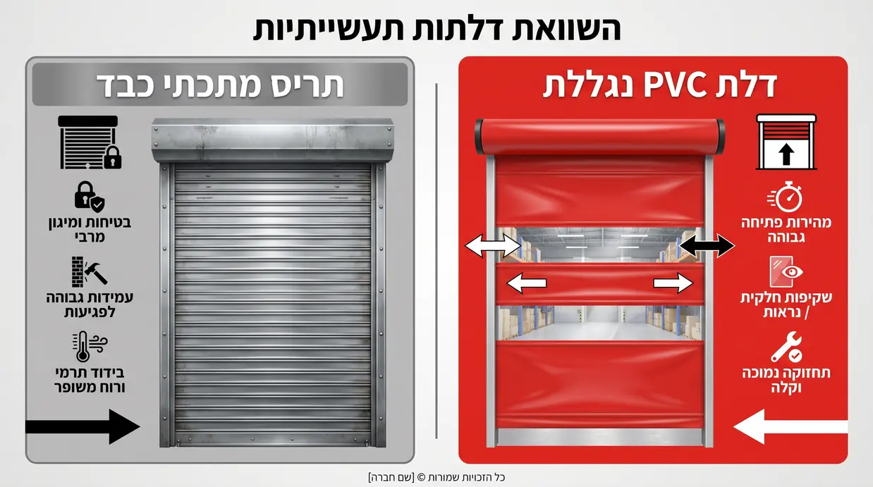 השוואה בין דלת PVC נגללת קלה וגמישה לבין תריס מתכתי כבד