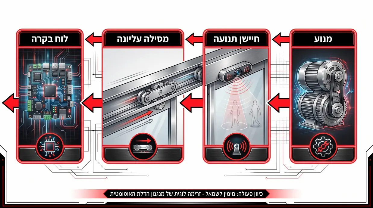 תרשים בעברית של רכיבי דלת אוטומטית לבניין