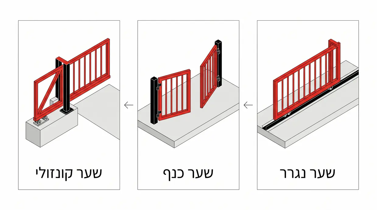 השוואה גרפית בין שער נגרר, שער כנף ושער קונזולי