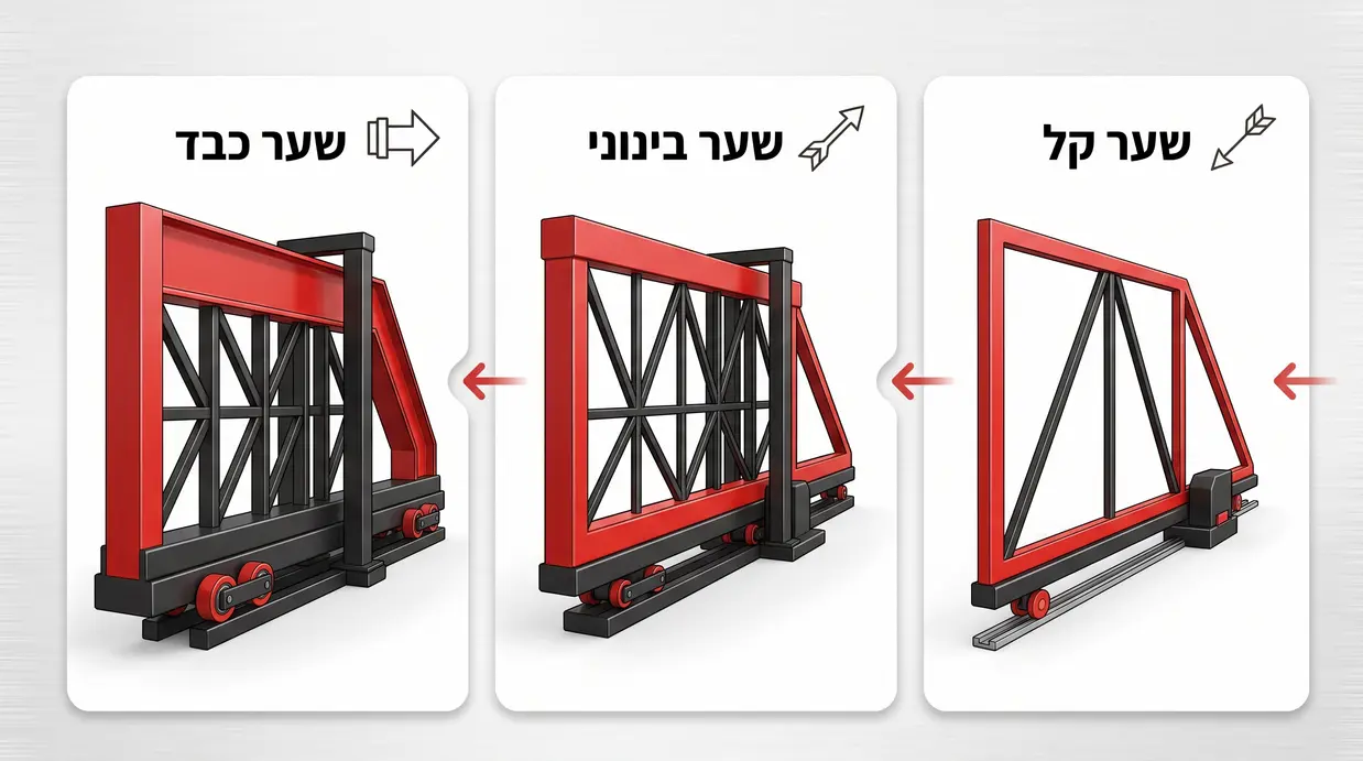 השוואה גרפית בין שער קונזולי קל, בינוני וכבד עם תיוגים בעברית
