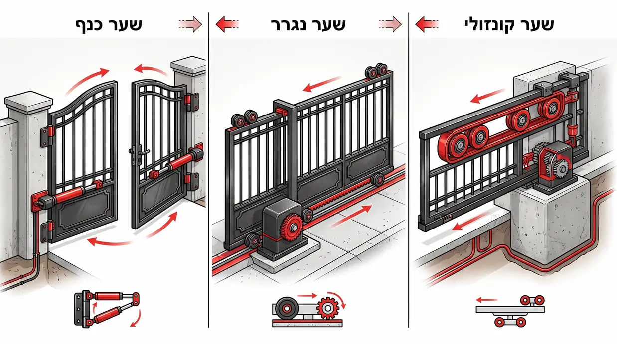 השוואה ויזואלית בין שער קונזולי, שער נגרר ושער כנף
