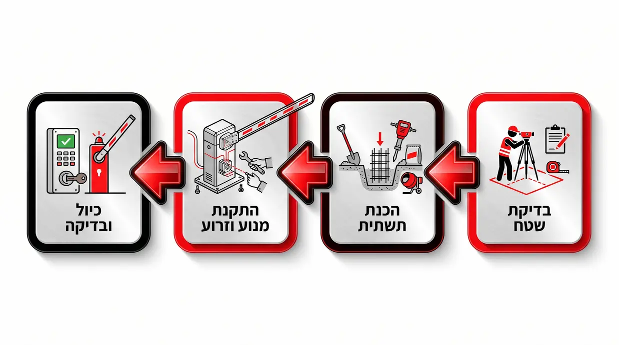 אינפוגרפיקה של שלבי התקנת מחסום חניה חשמלי