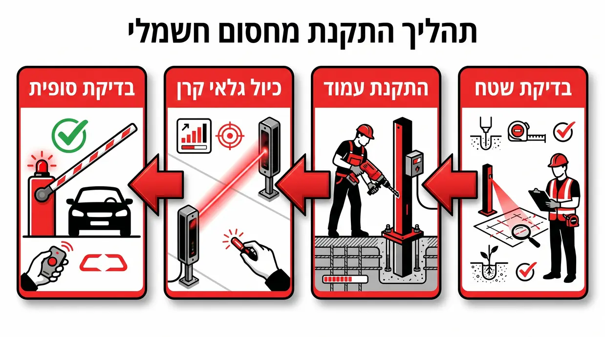 אינפוגרפיקה של שלבי התקנת מחסום זרוע חשמלי