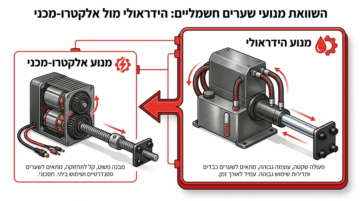 השוואה בין מנוע הידראולי למנוע אלקטרו-מכני לשער חשמלי