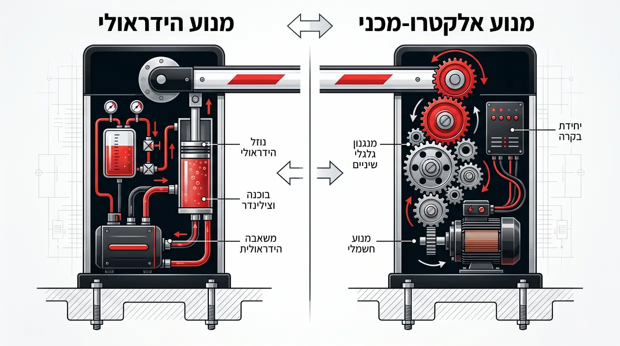 השוואה בין מנוע אלקטרו-מכני למנוע הידראולי במחסום זרוע