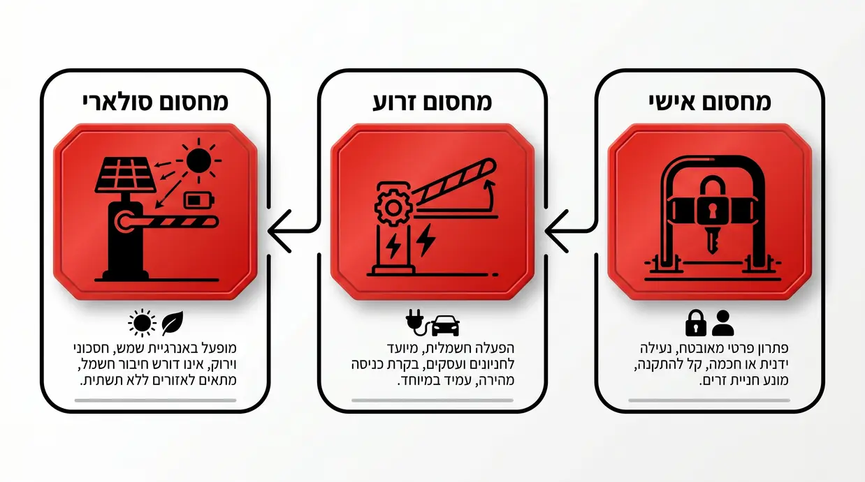 השוואה בין סוגי מחסומי חניה – אישי, זרוע וסולארי
