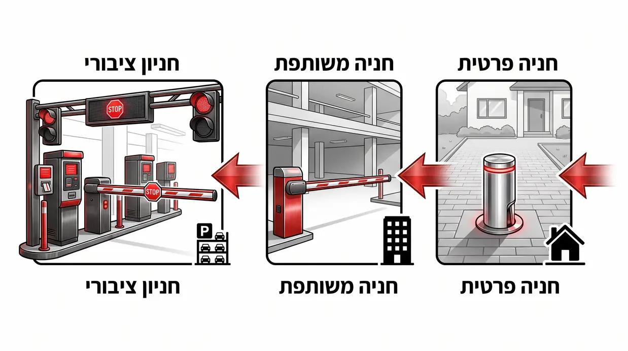 תרשים בחירה בין סוגי חניה שונים והמחסום המתאים להם