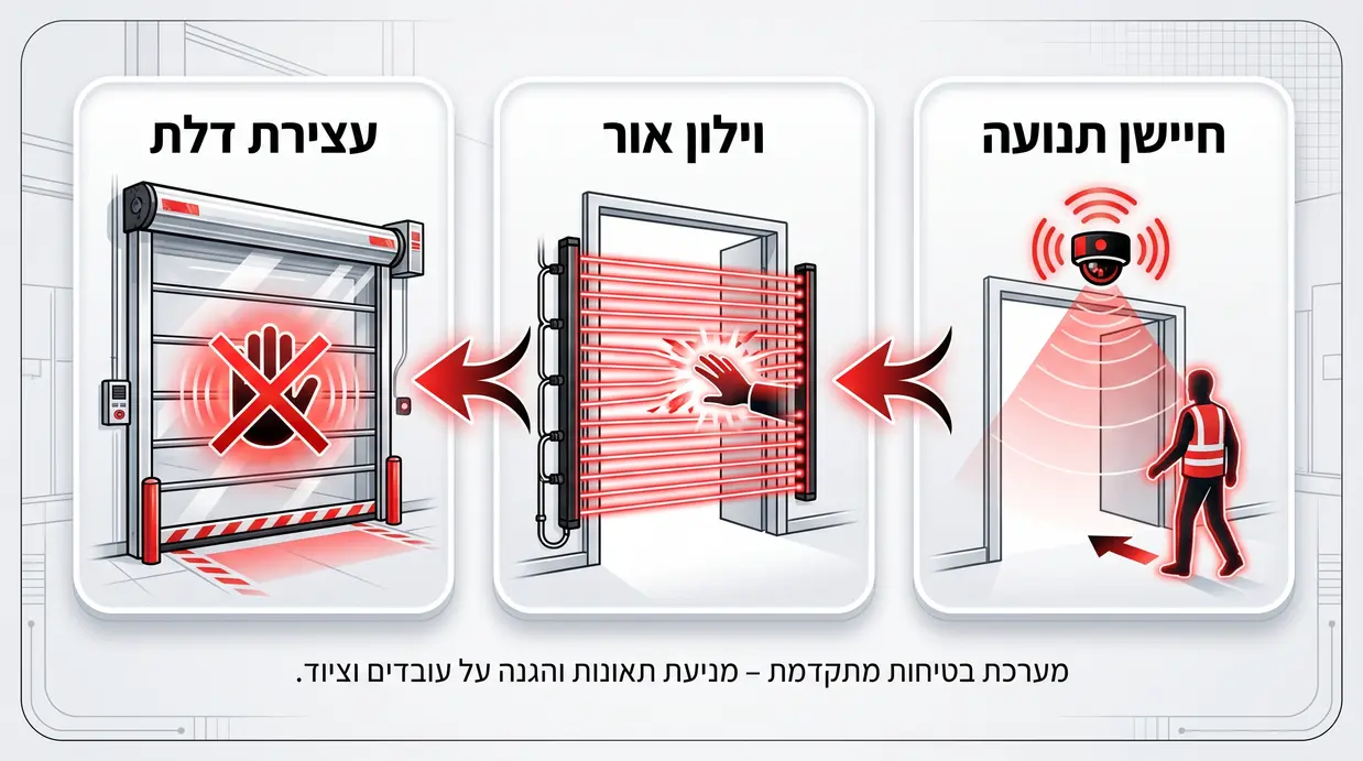 תרשים המציג את מנגנון וילון האור בדלת PVC תעשייתית