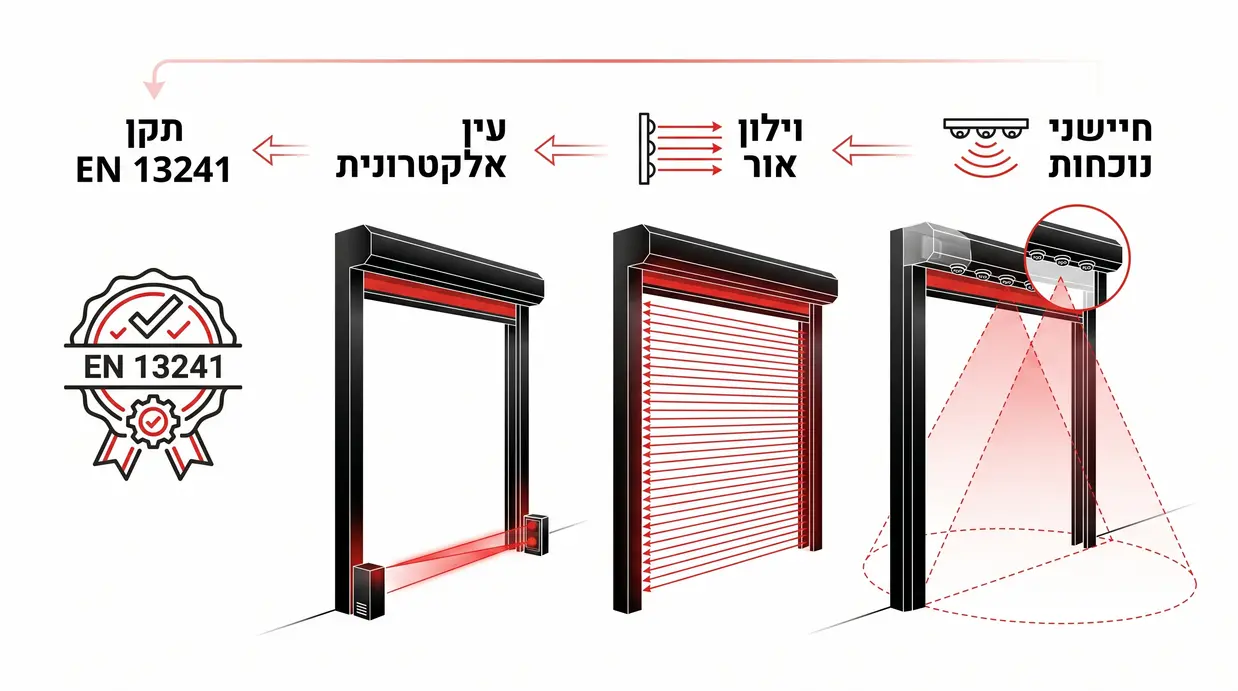איור של חיישני בטיחות על מסגרת דלת תעשייתית